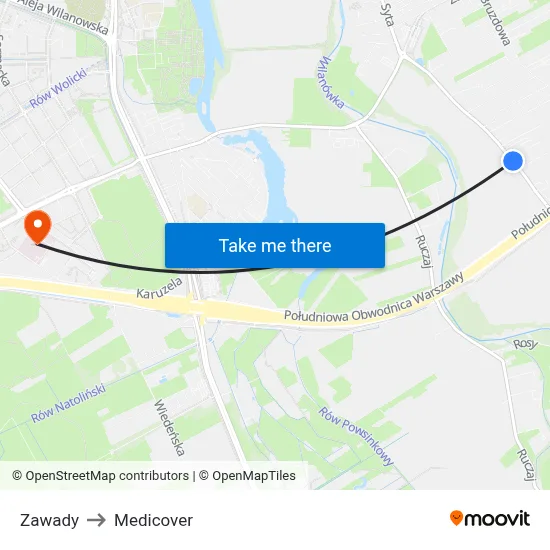 Zawady to Medicover map