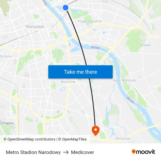 Metro Stadion Narodowy to Medicover map