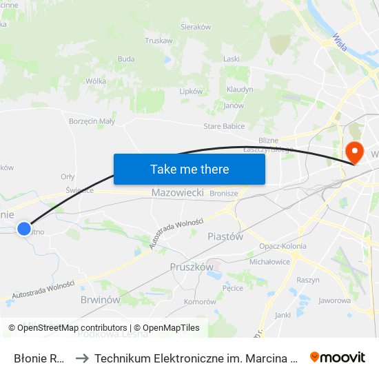 Błonie Rokitno to Technikum Elektroniczne im. Marcina Kasprzaka nr 36 map