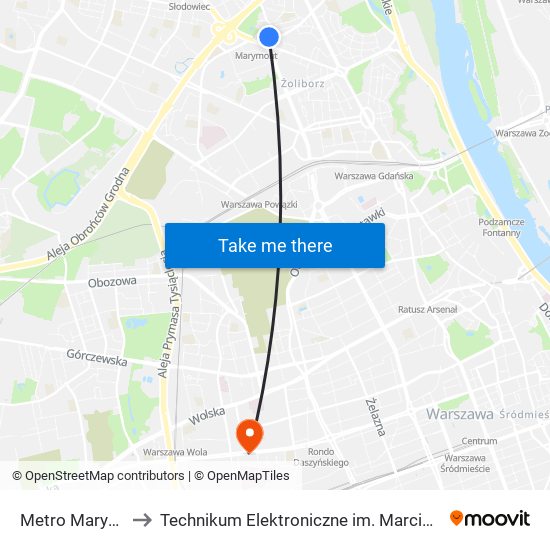 Metro Marymont 06 to Technikum Elektroniczne im. Marcina Kasprzaka nr 36 map