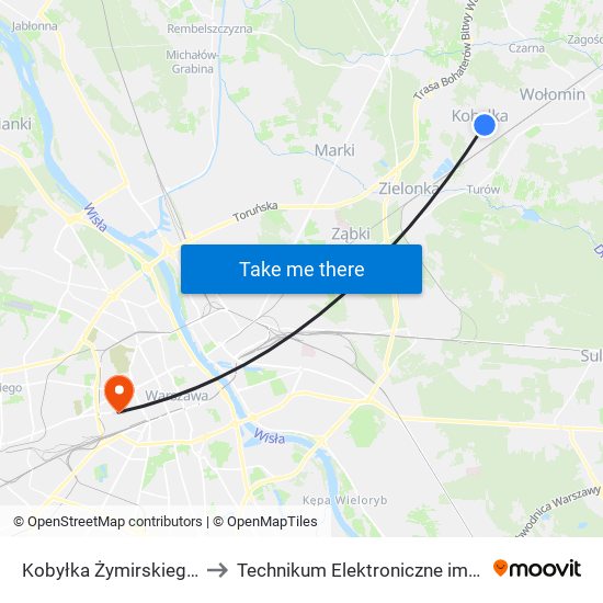 Kobyłka Żymirskiego - Przychodnia 02 to Technikum Elektroniczne im. Marcina Kasprzaka nr 36 map