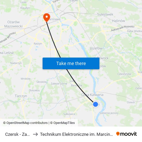 Czersk - Zamek 01 to Technikum Elektroniczne im. Marcina Kasprzaka nr 36 map