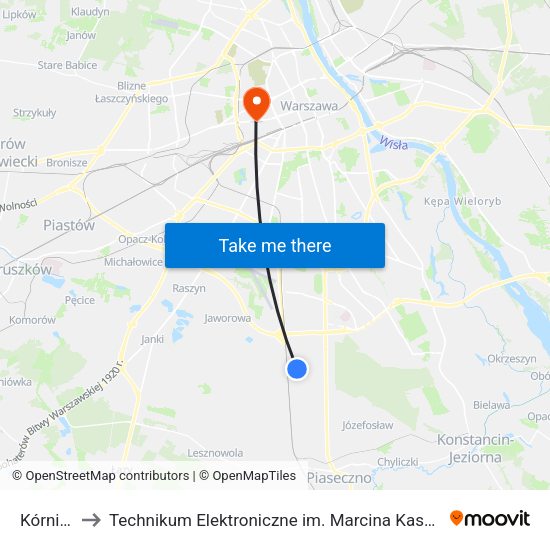 Kórnicka to Technikum Elektroniczne im. Marcina Kasprzaka nr 36 map