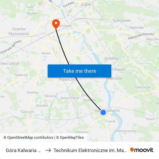 Góra Kalwaria Cmentarz 01 to Technikum Elektroniczne im. Marcina Kasprzaka nr 36 map