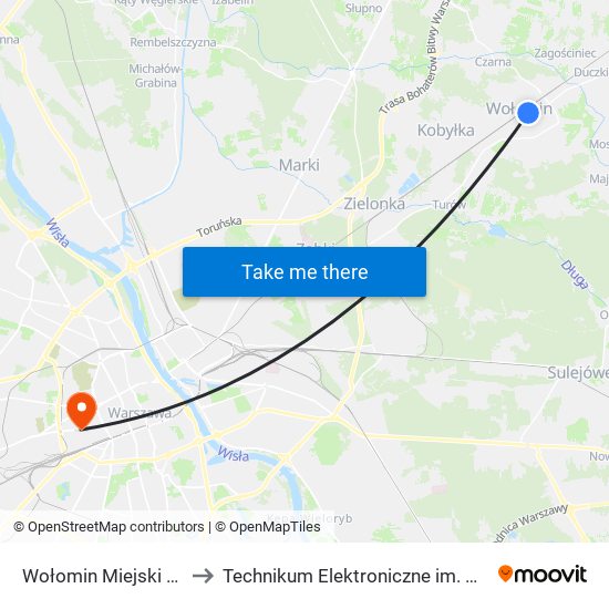 Wołomin Miejski Dom Kultury 02 to Technikum Elektroniczne im. Marcina Kasprzaka nr 36 map