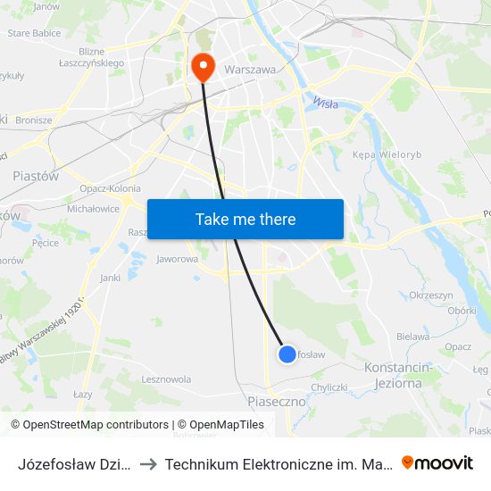 Józefosław Dzikiej Róży 01 to Technikum Elektroniczne im. Marcina Kasprzaka nr 36 map