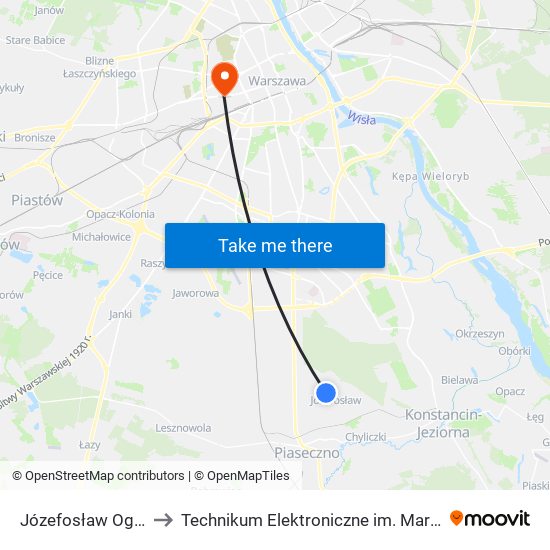 Józefosław Ogrodowa 01 to Technikum Elektroniczne im. Marcina Kasprzaka nr 36 map