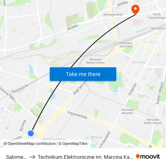 Salomea to Technikum Elektroniczne im. Marcina Kasprzaka nr 36 map