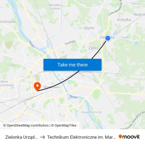 Zielonka Urząd Miasta 02 to Technikum Elektroniczne im. Marcina Kasprzaka nr 36 map