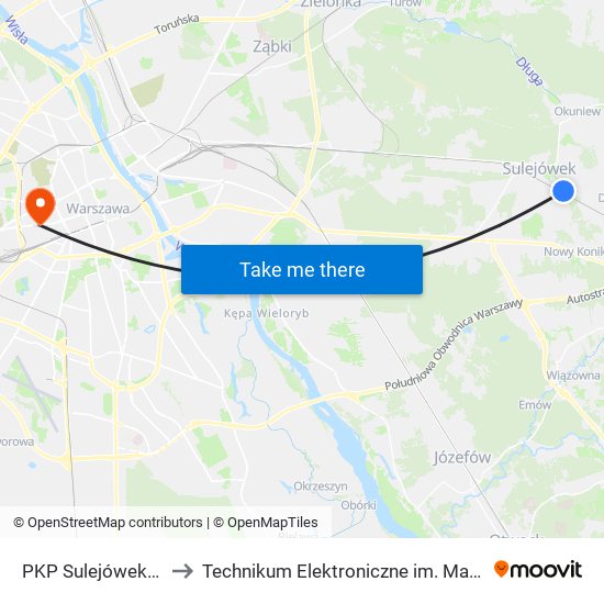 PKP Sulejówek Miłosna 01 to Technikum Elektroniczne im. Marcina Kasprzaka nr 36 map