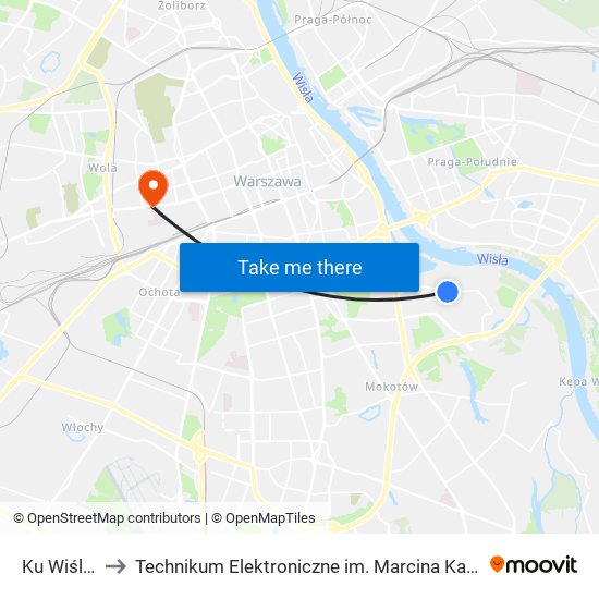 Ku Wiśle 02 to Technikum Elektroniczne im. Marcina Kasprzaka nr 36 map