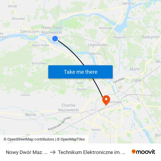 Nowy Dwór Maz. Morawicza 01 to Technikum Elektroniczne im. Marcina Kasprzaka nr 36 map