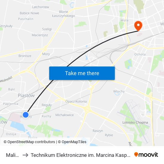 Malichy to Technikum Elektroniczne im. Marcina Kasprzaka nr 36 map