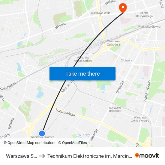 Warszawa Salomea to Technikum Elektroniczne im. Marcina Kasprzaka nr 36 map