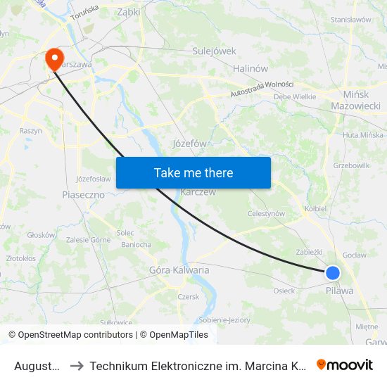 Augustówka to Technikum Elektroniczne im. Marcina Kasprzaka nr 36 map