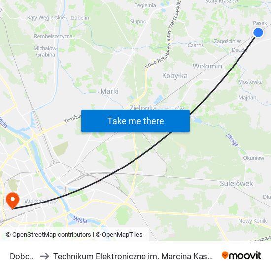 Dobczyn to Technikum Elektroniczne im. Marcina Kasprzaka nr 36 map