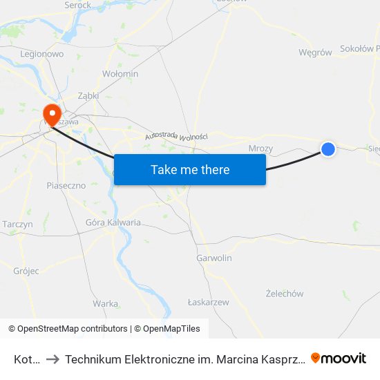 Kotuń to Technikum Elektroniczne im. Marcina Kasprzaka nr 36 map