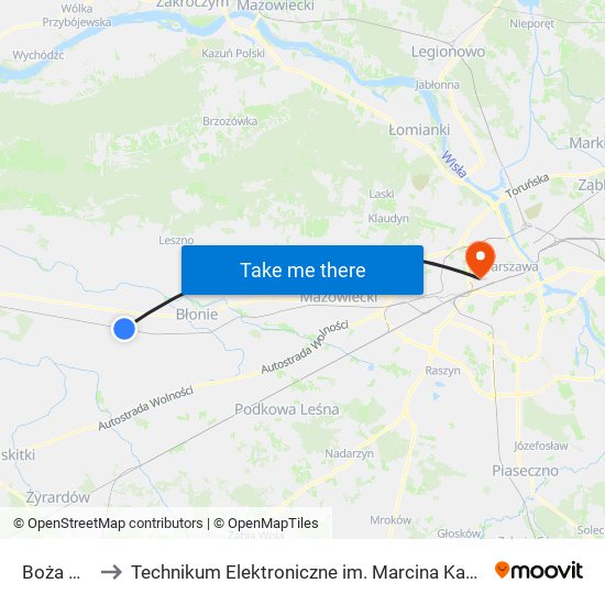 Boża Wola to Technikum Elektroniczne im. Marcina Kasprzaka nr 36 map