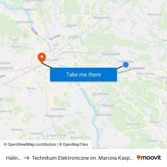 Halinów to Technikum Elektroniczne im. Marcina Kasprzaka nr 36 map