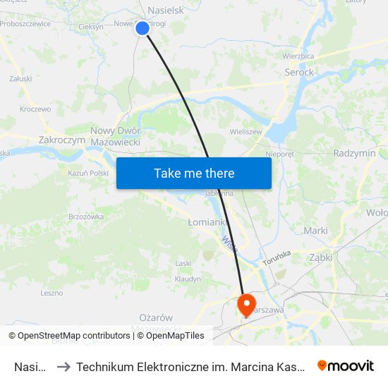 Nasielsk to Technikum Elektroniczne im. Marcina Kasprzaka nr 36 map