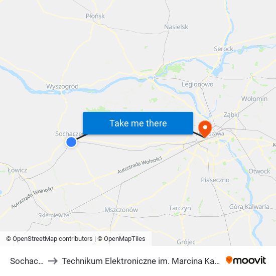 Sochaczew to Technikum Elektroniczne im. Marcina Kasprzaka nr 36 map