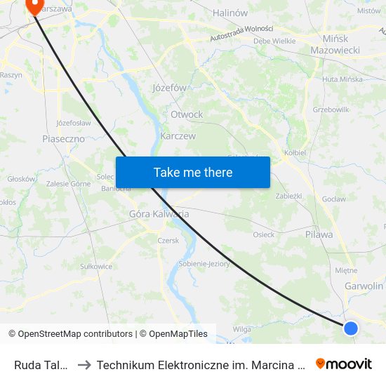 Ruda Talubska to Technikum Elektroniczne im. Marcina Kasprzaka nr 36 map