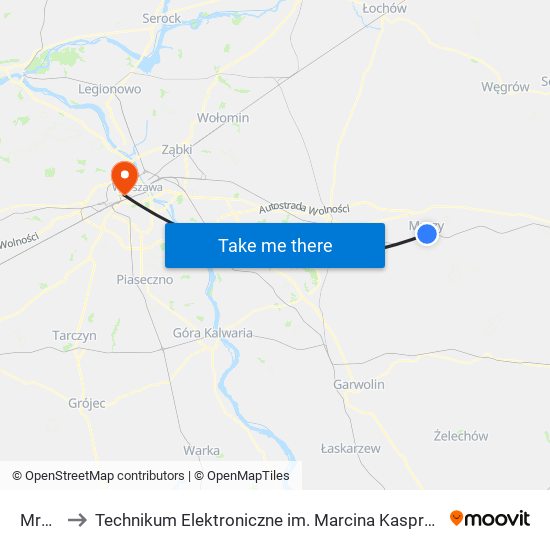 Mrozy to Technikum Elektroniczne im. Marcina Kasprzaka nr 36 map