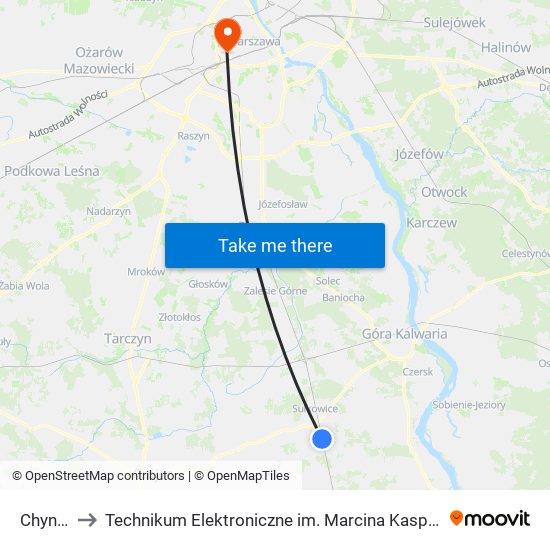 Chynów to Technikum Elektroniczne im. Marcina Kasprzaka nr 36 map