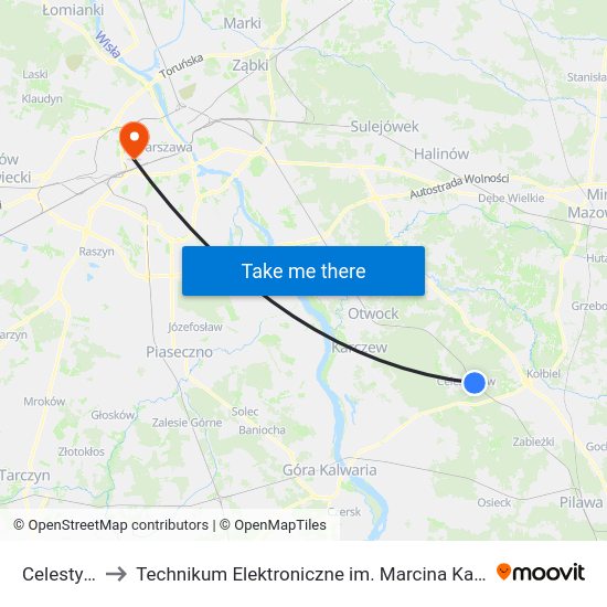 Celestynów to Technikum Elektroniczne im. Marcina Kasprzaka nr 36 map