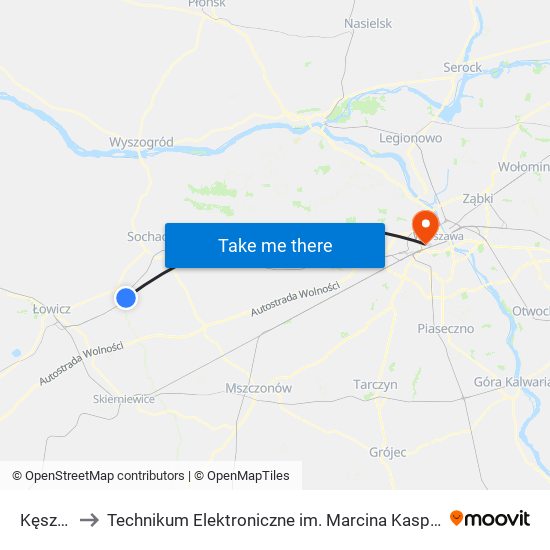 Kęszyce to Technikum Elektroniczne im. Marcina Kasprzaka nr 36 map