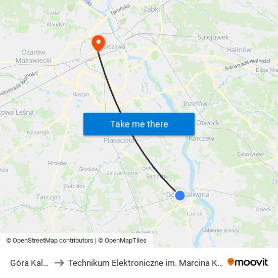 Góra Kalwaria to Technikum Elektroniczne im. Marcina Kasprzaka nr 36 map