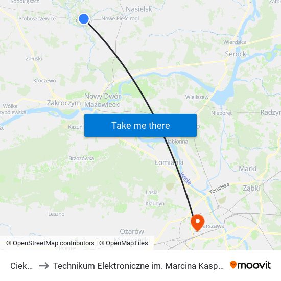 Cieksyn to Technikum Elektroniczne im. Marcina Kasprzaka nr 36 map