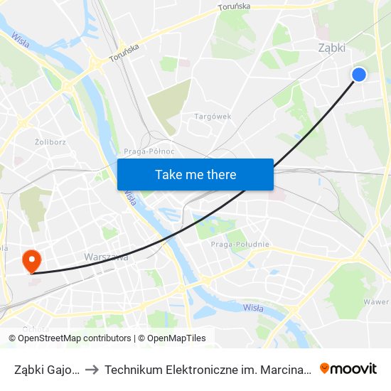 Ząbki Gajowa 01 to Technikum Elektroniczne im. Marcina Kasprzaka nr 36 map