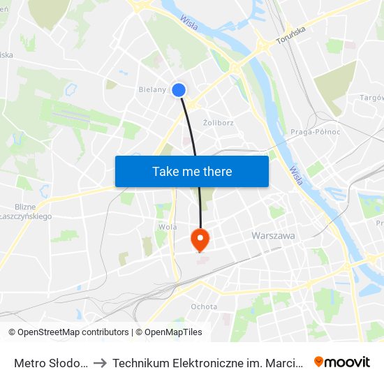 Metro Słodowiec 07 to Technikum Elektroniczne im. Marcina Kasprzaka nr 36 map