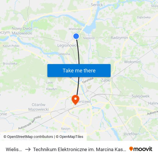 Wieliszew to Technikum Elektroniczne im. Marcina Kasprzaka nr 36 map