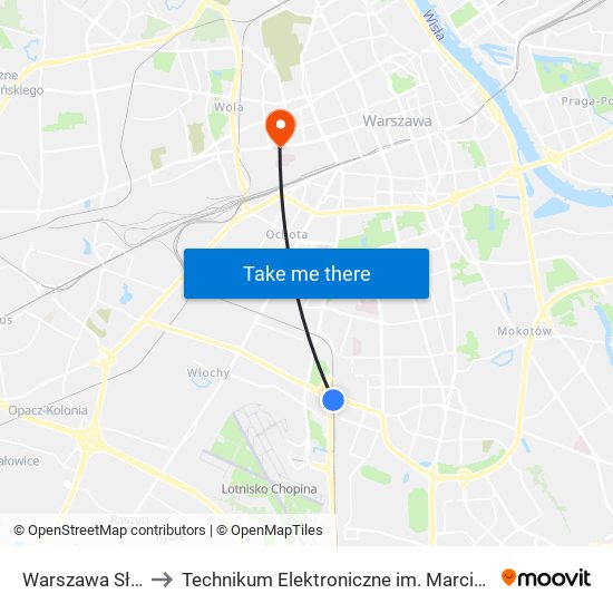 Warszawa Służewiec to Technikum Elektroniczne im. Marcina Kasprzaka nr 36 map