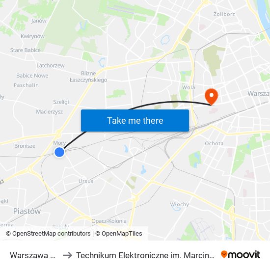 Warszawa Gołąbki to Technikum Elektroniczne im. Marcina Kasprzaka nr 36 map