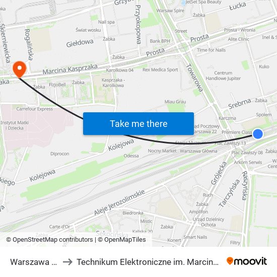 Warszawa Ochota to Technikum Elektroniczne im. Marcina Kasprzaka nr 36 map