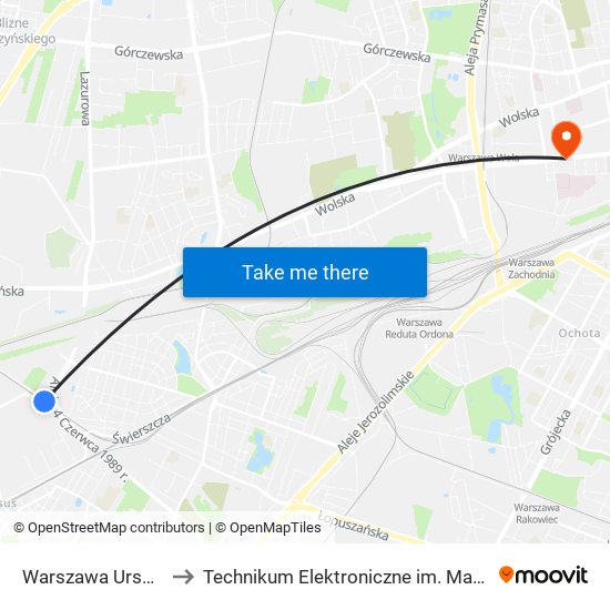 Warszawa Ursus Północny to Technikum Elektroniczne im. Marcina Kasprzaka nr 36 map