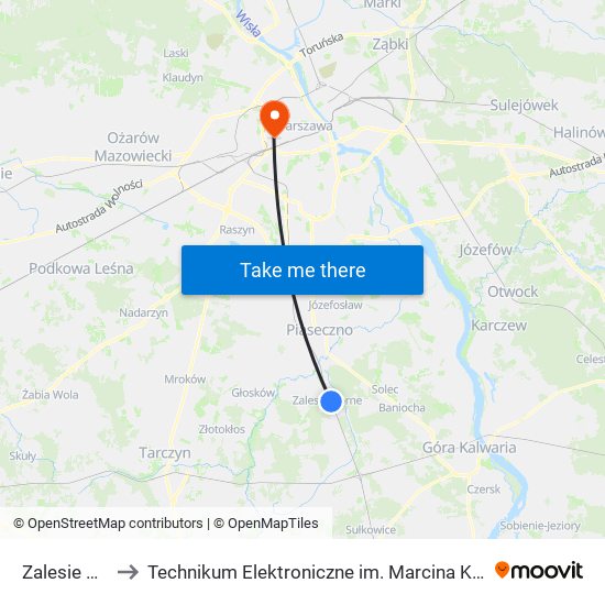 Zalesie Górne to Technikum Elektroniczne im. Marcina Kasprzaka nr 36 map