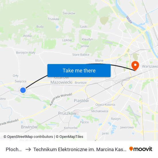 Płochocin to Technikum Elektroniczne im. Marcina Kasprzaka nr 36 map