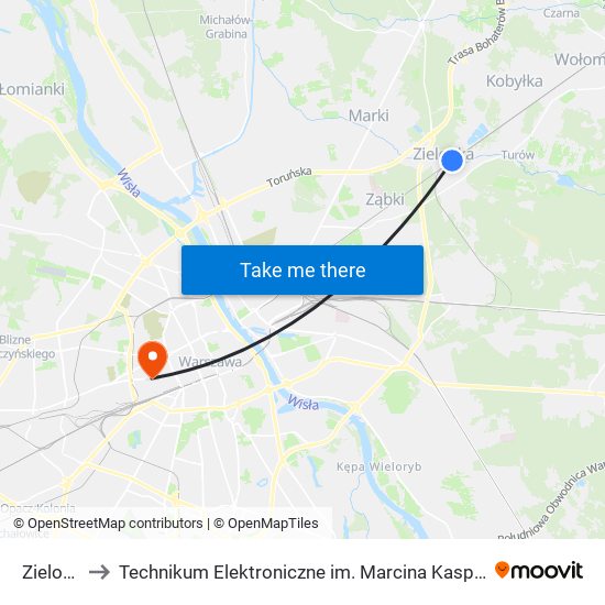 Zielonka to Technikum Elektroniczne im. Marcina Kasprzaka nr 36 map