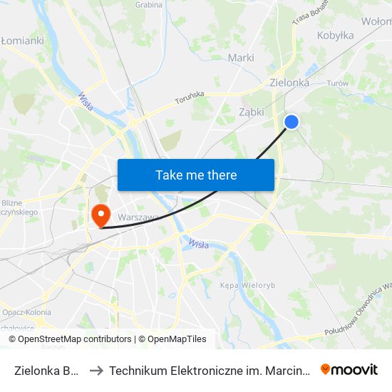 Zielonka Bankowa to Technikum Elektroniczne im. Marcina Kasprzaka nr 36 map