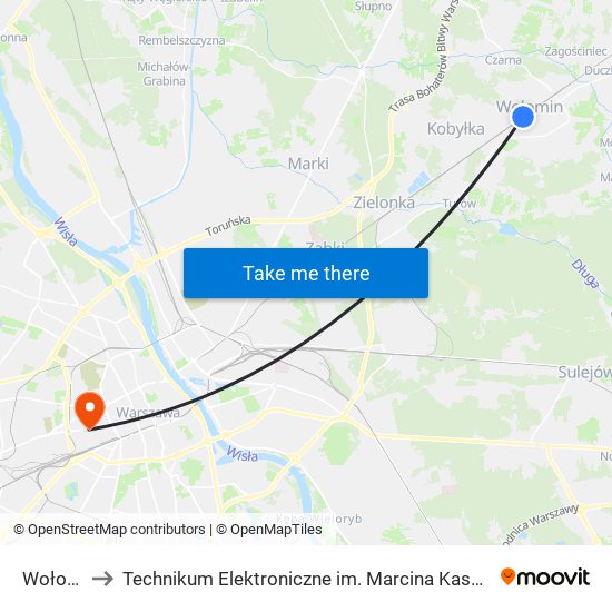 Wołomin to Technikum Elektroniczne im. Marcina Kasprzaka nr 36 map