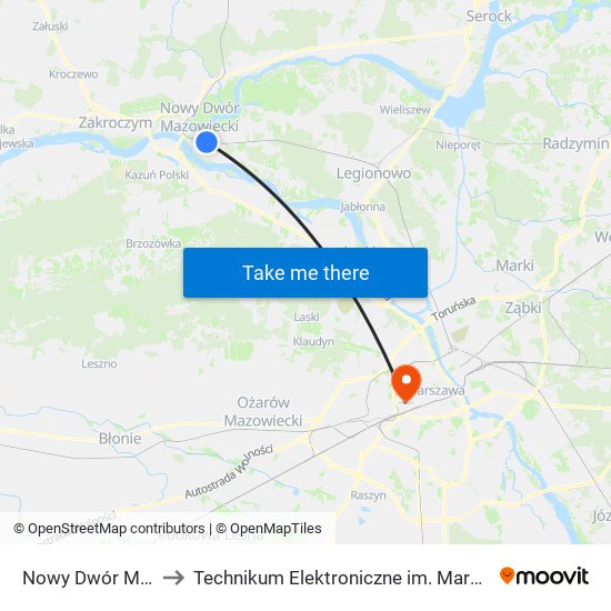 Nowy Dwór Mazowiecki to Technikum Elektroniczne im. Marcina Kasprzaka nr 36 map