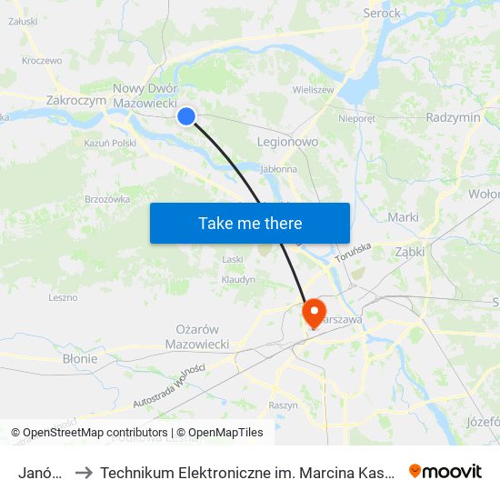 Janówek to Technikum Elektroniczne im. Marcina Kasprzaka nr 36 map