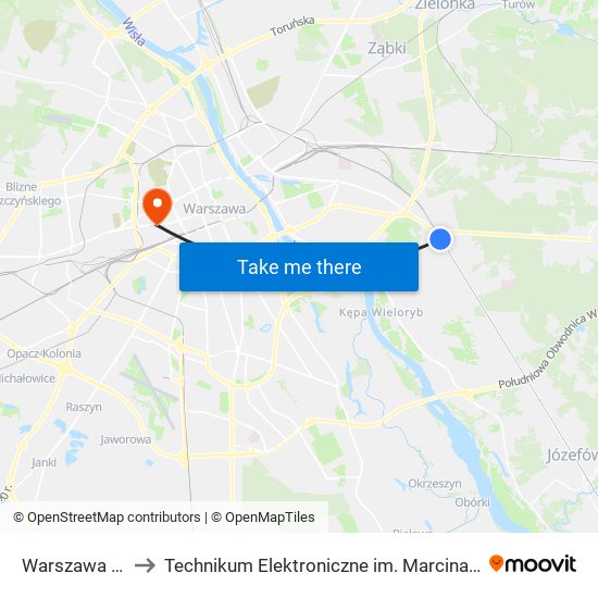 Warszawa Wawer to Technikum Elektroniczne im. Marcina Kasprzaka nr 36 map