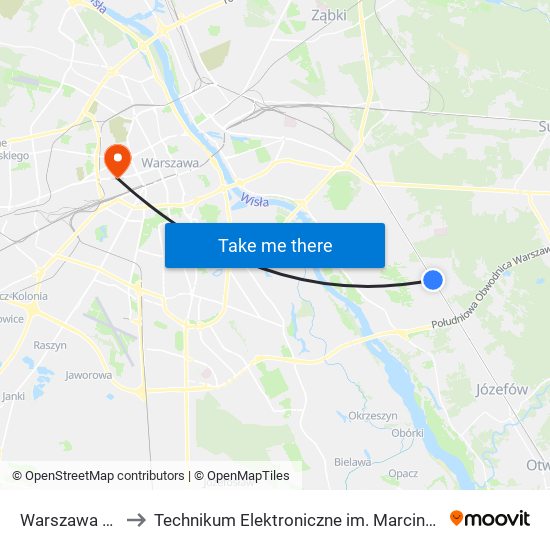 Warszawa Radość to Technikum Elektroniczne im. Marcina Kasprzaka nr 36 map