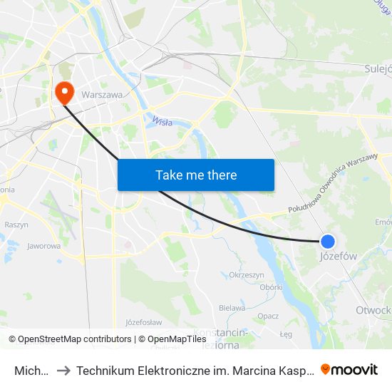 Michalin to Technikum Elektroniczne im. Marcina Kasprzaka nr 36 map