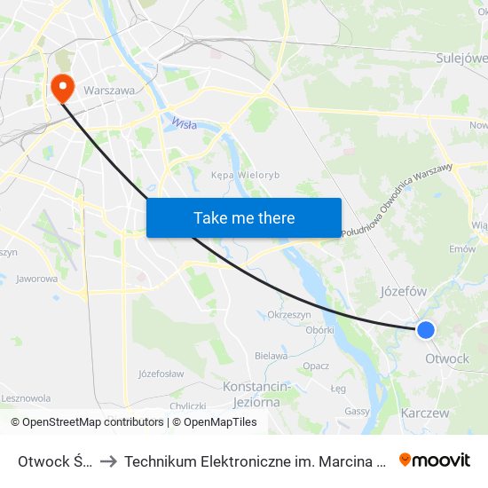 Otwock Świder to Technikum Elektroniczne im. Marcina Kasprzaka nr 36 map